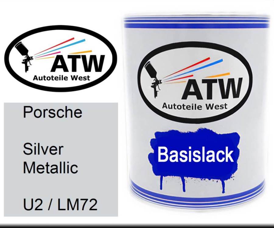 Porsche, Silver Metallic, U2 / LM72: 1L Lackdose, von ATW Autoteile West.